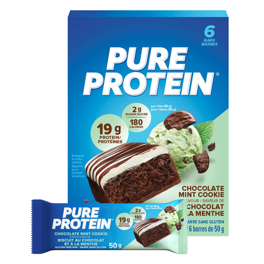 Pure Protein Bars - Nutritious, Gluten Free bar, made with Whey protein blend - low sugar, protein snack. Deliciously satisfying. Made in Canada, Chocolate Mint Cookie (Pack of 6)