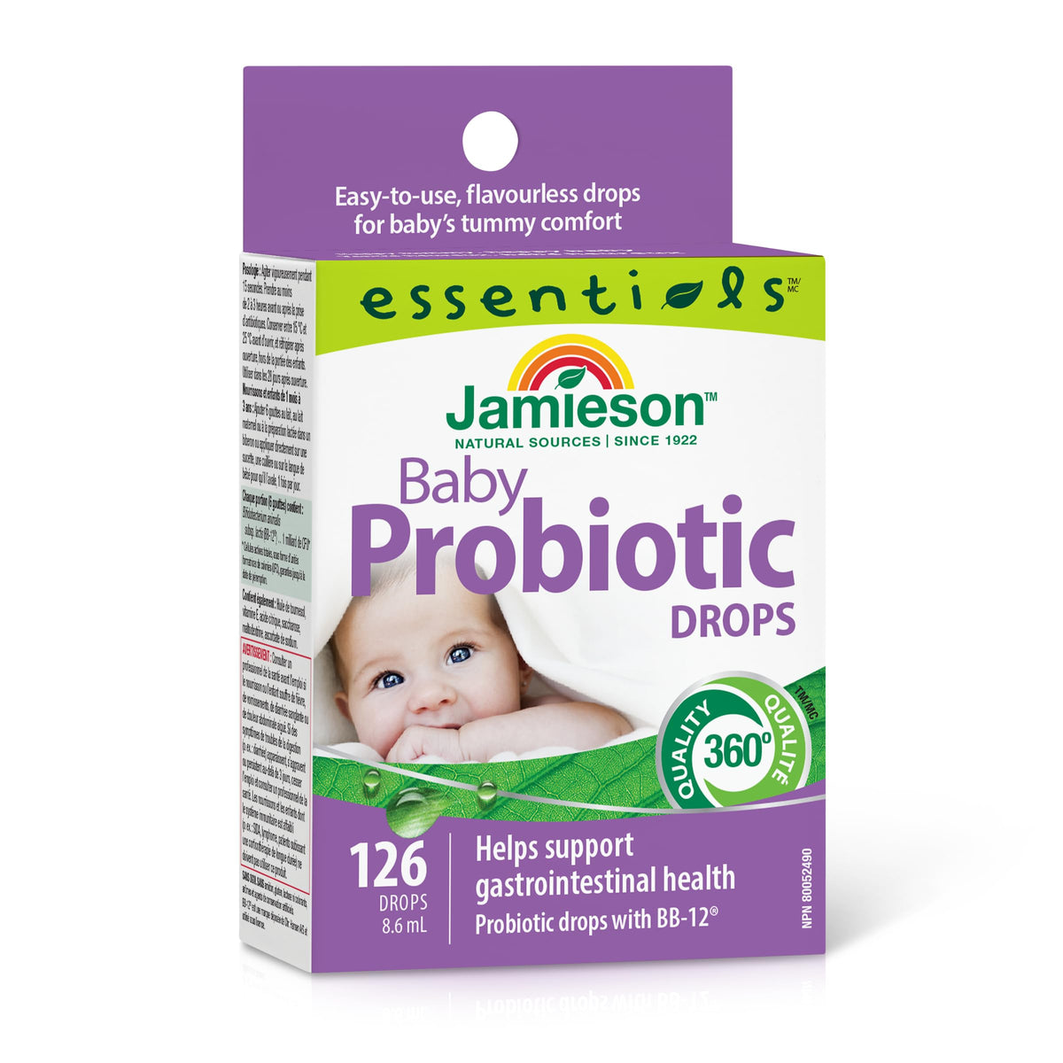Jamieson Baby Probiotic Drops 1 Billion CFU, Improves Colic Symptoms, Sleep in Infants with Colic, and Digestive Health. With Clinically Studied Bifidobacterium, NON-GMO, No Artificial Colours, Flavours, or Preservatives, 126 Drops