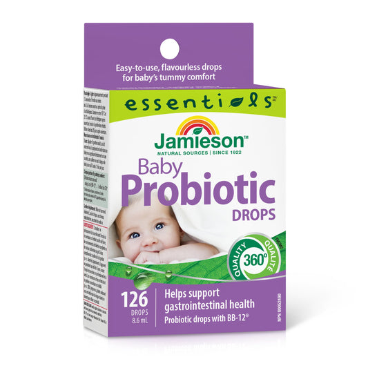 Jamieson Baby Probiotic Drops 1 Billion CFU, Improves Colic Symptoms, Sleep in Infants with Colic, and Digestive Health. With Clinically Studied Bifidobacterium, NON-GMO, No Artificial Colours, Flavours, or Preservatives, 126 Drops