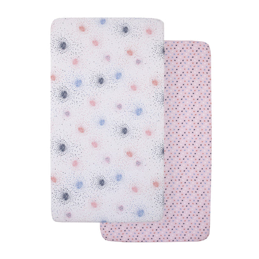 Little Love by NoJo Pink, Navy, Blue and White Starburst 2 Piece Fitted Crib Sheet Set - 1 Starburst Print, 1 Tiny Star Print