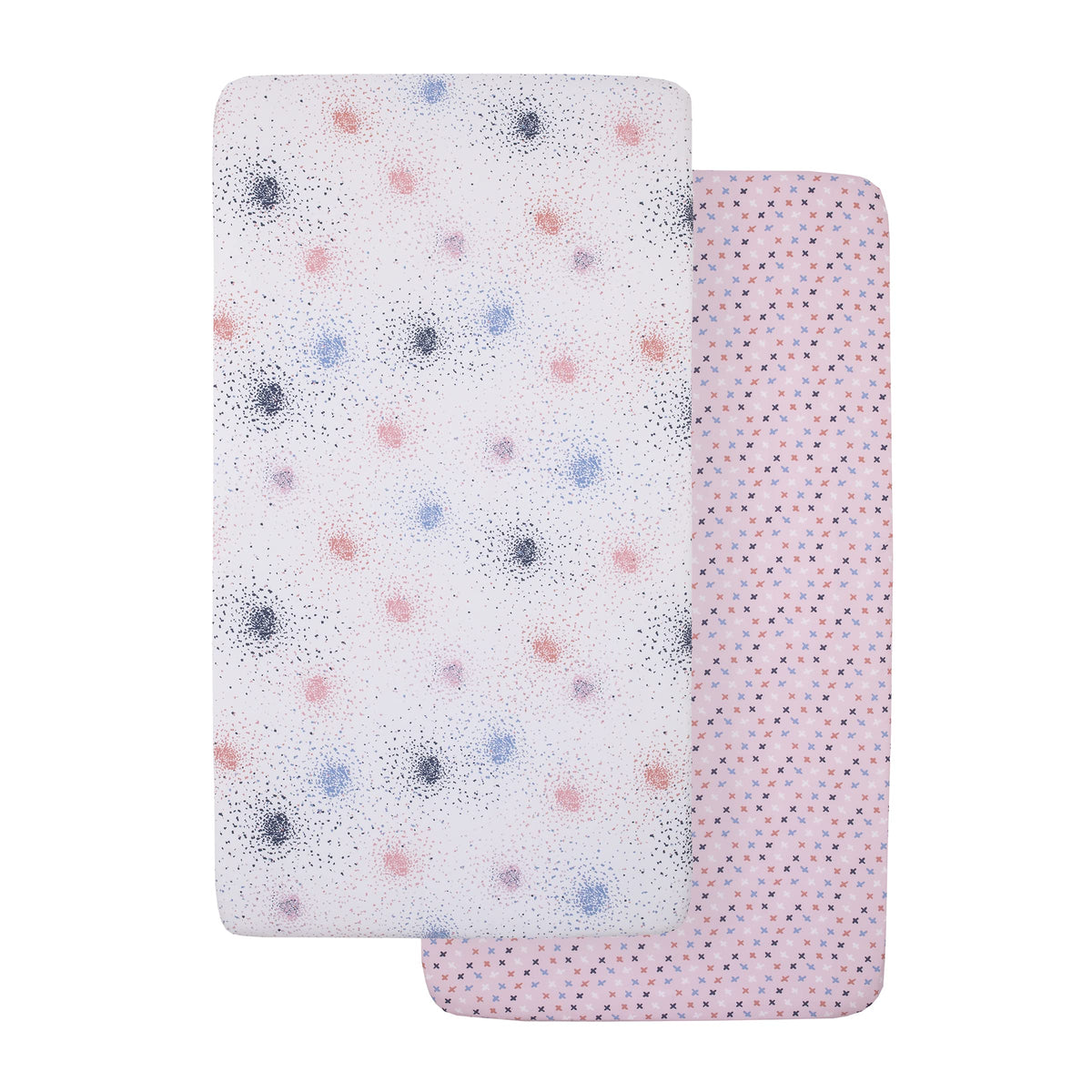 Little Love by NoJo Pink, Navy, Blue and White Starburst 2 Piece Fitted Crib Sheet Set - 1 Starburst Print, 1 Tiny Star Print