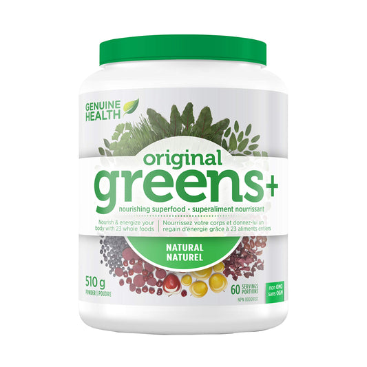 Genuine Health Greens+ Original, 60 servings, 510g, Superfoods, antioxidants and polyphenols to nourish and energize your body, Natural unflavoured powder, Dairy and gluten-free