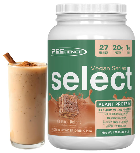 PEScience Select Vegan Protein Powder, Plant Based with Amazing Taste, Smooth Texture, Pea Protein Brown Rice Blend, Dairy Free, Gluten Free, Soy Free - Cinnamon Delight, 27 Servings
