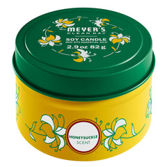 MRS. MEYER'S Clean Day Soy Tin Candle, 12 Hour Burn Time, Made with Soy Wax and Essential Oils, Honeysuckle, 2.9 oz