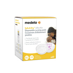 Medela Safe & Dry Ultra Thin Disposable Nursing Pads, 60 Count Breast Pads for Breastfeeding, Leakproof Design, Slender and Contoured for Optimal Fit and Discretion(Pack of 1)