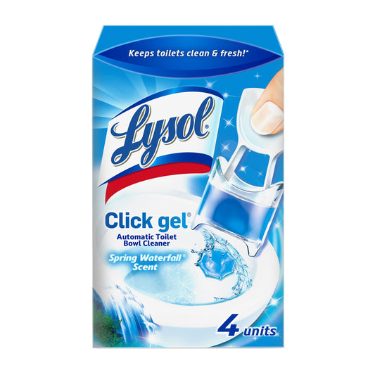 Lysol Click Gel Automatic Toilet Bowl Cleaner, Bleach Free Toilet Cleaner with Disposable Applicators, Helps Prevent Rings & Odours, Spring Waterfall Scent, 4 Count