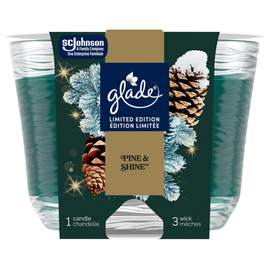 Glade Pine & Shine Limited Edition Holiday Scented 3-Wick Candle, Air Freshener Infused with Essential Oils for Christmas Home Fragrance, 1 Count (Packaging May Vary)