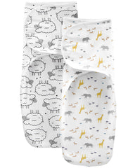 Simple Joys by Carter's Baby 2-Pack Cotton Swaddle Blankets, White/Animals, Medium: 6-9 Months, 12.5-21 lbs