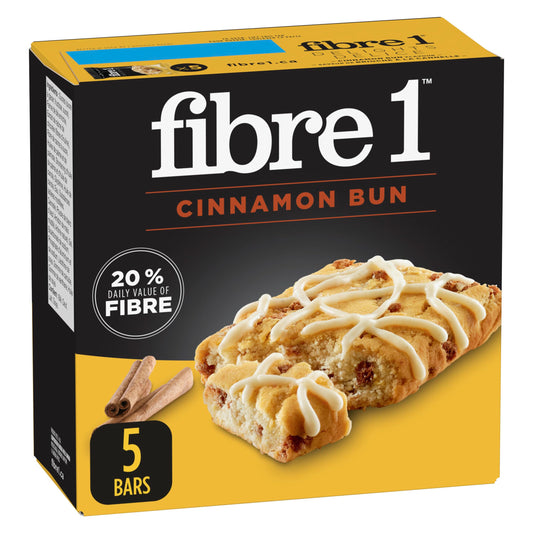 FIBRE 1 Delights Cinnamon Bun Flavour Bars, Naturally Flavoured, Snack Bars, Pack of 5 Cinnamon Bun Bars
