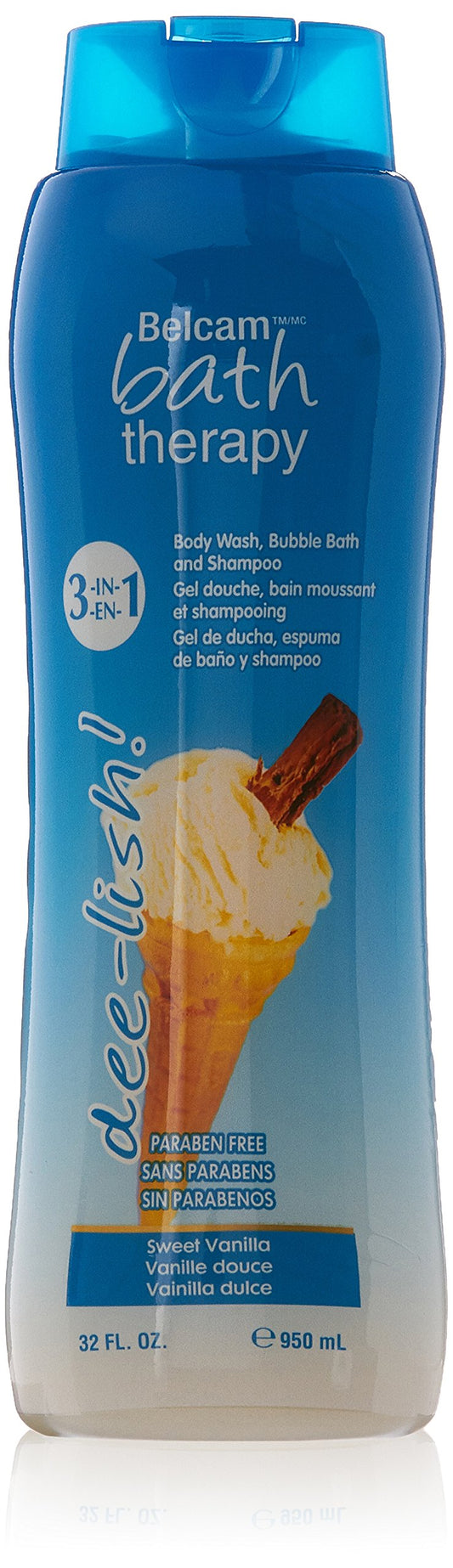 Belcam Bath Therapy 3 in 1 Body Wash, Bubble Bath and Shampoo, Sweet Vanilla, 32 Fluid Ounce