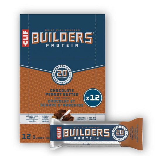 CLIF BUILDERS Protein Bars, Chocolate Peanut Butter Flavour, 20g of Protein, Prepared in Canada, Gluten Free, No Artificial Sweeteners, 68 g (Pack of 12)