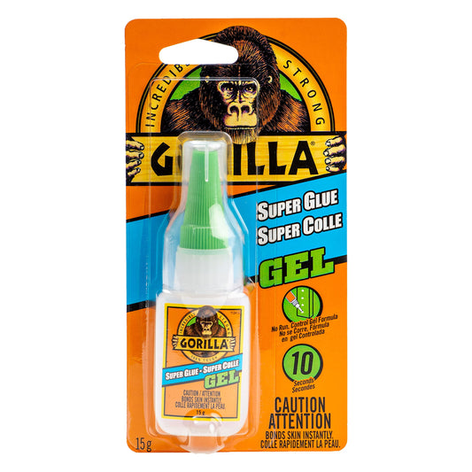 Gorilla Super Glue Gel, Fast-Setting, Thick Formula with Anti-Clog Cap, Clear Cyanoacrylate, 0.53oz/15g, Pack of 1