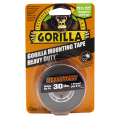 Gorilla Heavy Duty Double Sided Mounting Tape, Hanging, Instant 30lb Strong Hold, Permanent Bond, Weatherproof, 1 in x 60 in, Black, (Pack of 1)