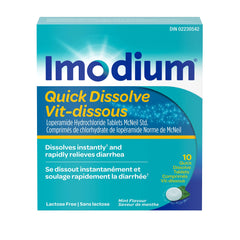 Imodium Diarrhea Relief, Quick-Dissolve Mint Flavour Tablets, Quick Dissolve Diarrhea Relief Loperamide Hydrochloride, 10 Count