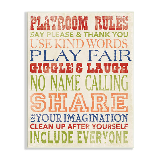 The Kids Room by Stupell Playroom Rules in Four Colors Rectangle Wall Plaque