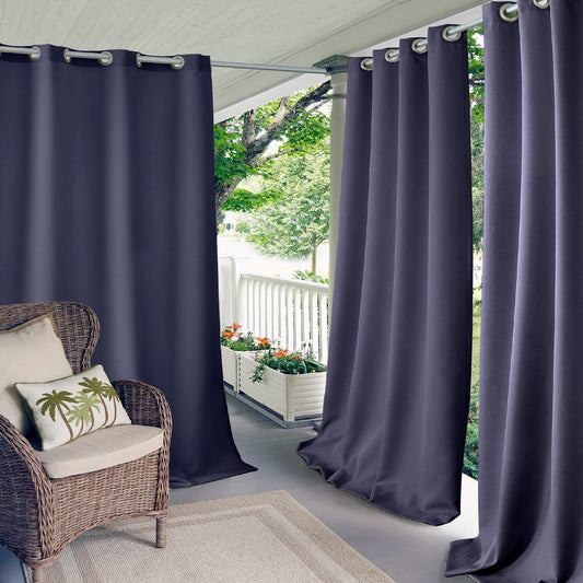 Elrene Home Fashions Solid Grommet Outdoor Window Curtain, 52"x95", Blue