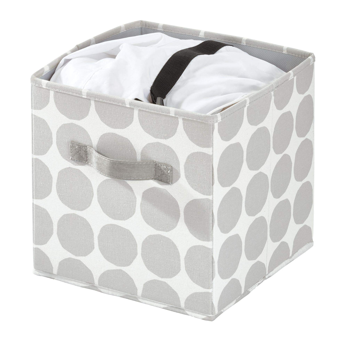 iDesign Dot Fabric Storage Cube Bin, Small Basket Container with Dual Side Handles for Closet, Bedroom, Toys, Nursery - Gray