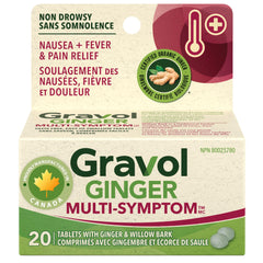 Gravol Ginger Multi-Symptom Tablet, Made in Canada, Fever & Pain Relief