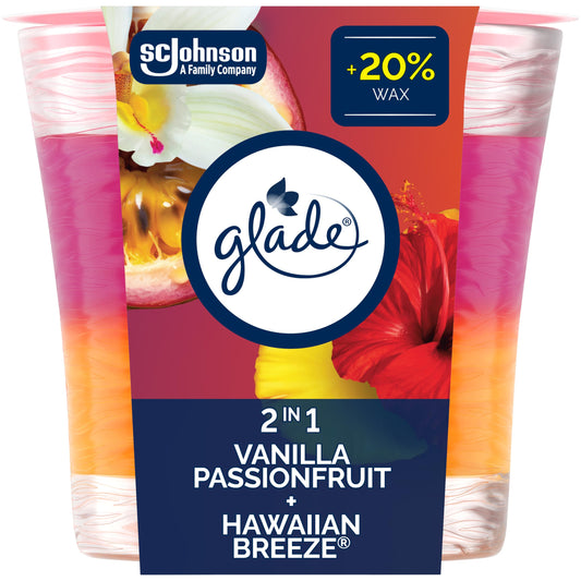 Glade Scented Candle, 2-in-1 Vanilla Passionfruit and Hawaiian Breeze, 1-Wick Candle, Air Freshener Infused with Essential Oils for Home Fragrance, 1 Count