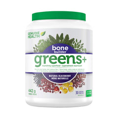 Genuine Health Greens+ Bone Builder, 30 servings, 442g tub, Bone-strengthening antioxidants, vitamins, minerals and superfoods to reduce risk of osteoporosis, Blackberry flavoured powder, Dairy and gluten-free