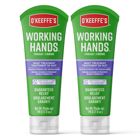 O'Keeffe's Working Hands Night Treatment Hand Cream 2pk, Restorative Lotion Works While You Sleep, Deep Conditioning Oils, Two 7oz/198g Tubes, (Pack of 2)
