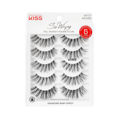 KISS So Wispy False Eyelashes Multipack #01, Full Bouncy Volume & Curl, Signature Wispy Effect, Quality Synthetic, Crisscross Pattern, Cruelty Free, Reusable and contact lens friendly, 5 Pairs