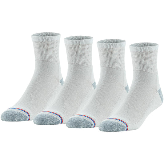 MediPEDS Women's Diabetic Quarter Socks with Nanoglide, 4 Pack, White with Pink, Shoe Size: 5-10