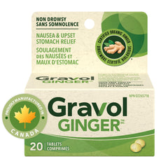 Gravol Ginger - Anti nausea and upset stomach relief with Organic ginger extract - Made in Canada, Non-drowsy, Taste-free and Easy to swallow - 20 Tablets (Pack of 1)
