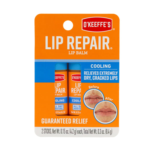 O'Keeffe's Lip Repair Chapstick Stick, Cooling Lip Balm for Dry Cracked Lips, Guaranteed Relief & All-Day Moisture in 1 Use, Lip Chap, 7 Moisturizing Ingredients, 2 Pack