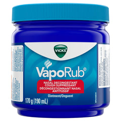 Vicks VapoRub Nasal Decongestant, Cough Suppressant, Relief from Cold, Aches, & Pains, Chest Rub Ointment, Original scent, 170 g/190 mL