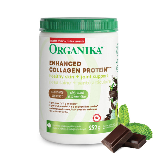 Organika Canadian-Made Enhanced Collagen Protein- Dark Chocolate Chip Mint - Supports Healthy Skin, Hair, Nails, Joints, and Muscles with Delicious Taste - 252g