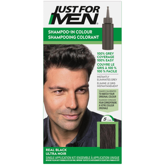 Just For Men Shampoo-In Color, Hair Color for Men with Keratin and Vitamin E for Stronger Hair - Real Black, H-55, Pack of 1