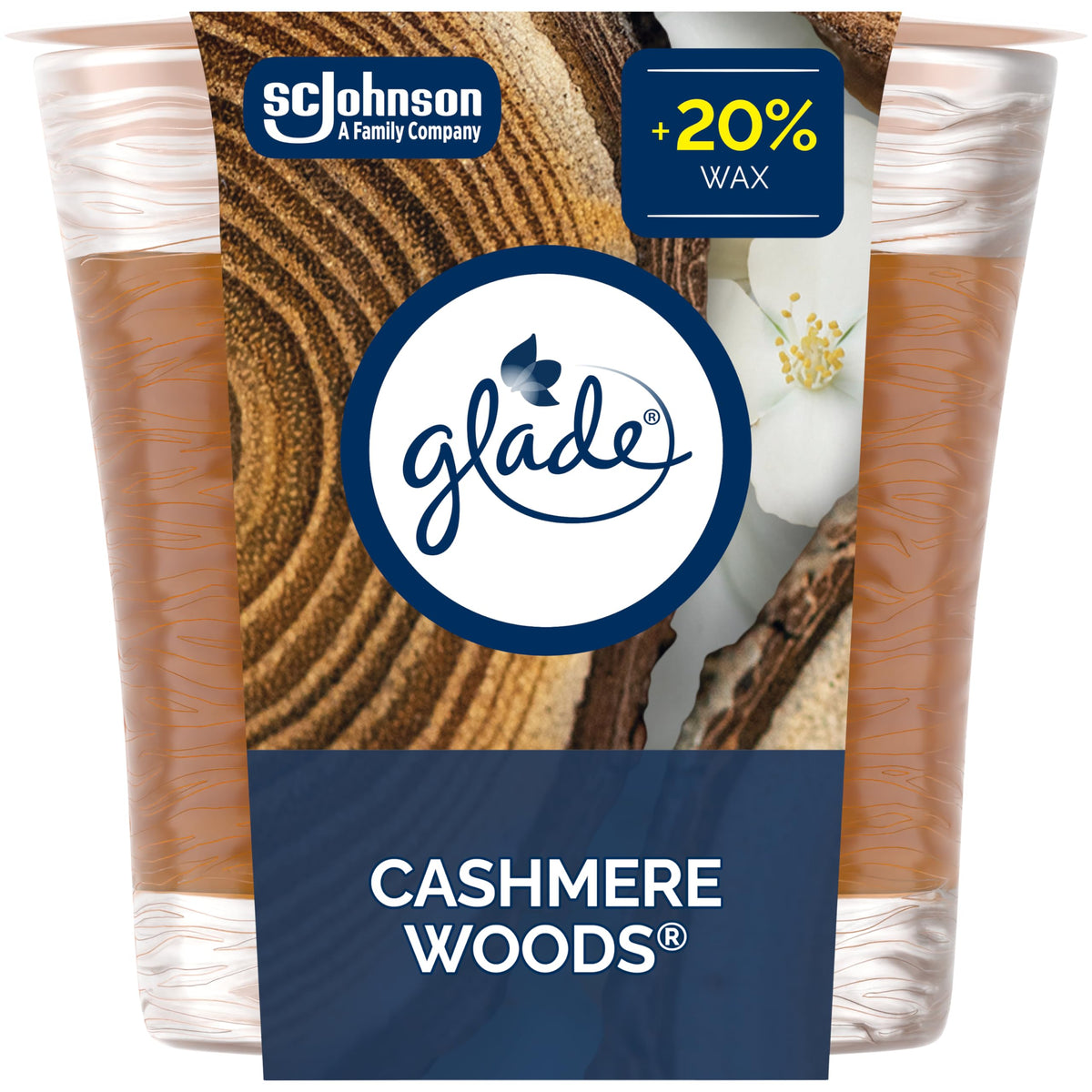 Glade Scented Candle, Aromatherapy Candle Air Freshener Infused with Essential Oils for Home Fragrance, 1-Wick, Cashmere Woods