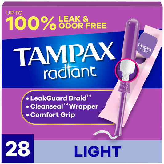 Tampax, Radiant Tampons, Plastic Applicator, Light Absorbency, 28 Count