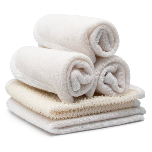 Paradiso Soft-Weave Wash Cloths for Face and Body, Exfoliating Washcloth, White, 5 Count, Small