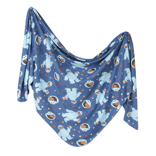 Large Premium Knit Baby Swaddle Receiving Blanket Cookie Monster by Copper Pearl
