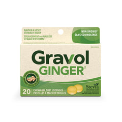 Gravol Ginger - Nausea and upset stomach relief with Organic ginger extract - Chewable, Great taste and Non-drowsy - 20 Lozenges (Pack of 1)