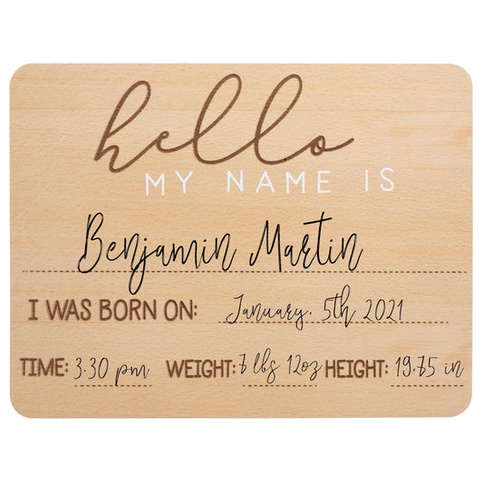 Pearhead Baby Welcome Sign, Gender-Neutral Hello Baby Arrival Photo Prop, Hospital Birth Announcement, Newborn Birth Stats Board Photo Prop, 8.25" x 11", Wood