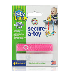 Baby Buddy Secure-a-Toy, Adjustable Pacifier and Teether Strap for Stroller, Highchair, and Car Seat, Pink White, 2 pack