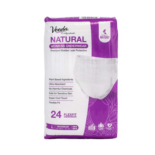Veeda Natural Adult Incontinence Underwear for Women - Postpartum Underwear for Bladder Leakage Protection - Disposable Underwear with Maximum Absorbency - Large Size - 24 Count