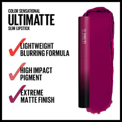 Maybelline New York Color Sensational Ultimatte Lipstick Lightweight Comfortable Lip Color Intense Color Pigment Soft Powder Matte Slim Lipstick 0.06 oz., 099 MORE BERRY, 1 Ounce