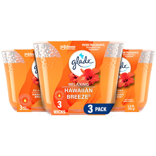 Glade 3-Wick Candle Hawaiian Breeze, 3 Count, 6.8 Oz, Infused with Essential Oils