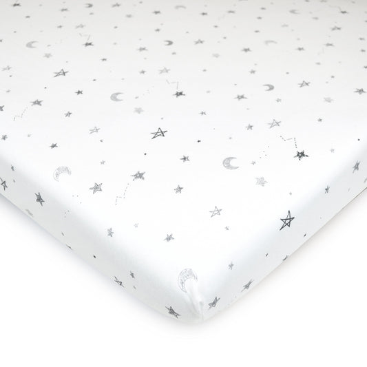 American Baby Company 15" x 33" Fitted Bassinet Sheet, Printed 100% Natural Cotton Jersey Knit, Grey Star and Moon, Soft Breathable, for Boys and Girls