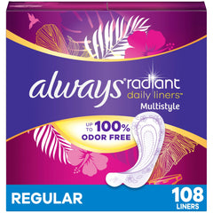 Radiant Daily Multistyle Liners Regular, Unscented, Up to 100% Odor-free, 108 CT