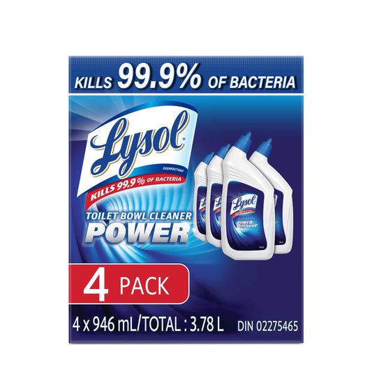 Lysol Power Toilet Bowl Cleaner, Disinfectant Gel with 10x Cleaning Power*, Removes Hard Water & Rust Stains, Kills 99.9% of Germs, Fresh Scent, 4 × 946 mL (3.78 L Total)