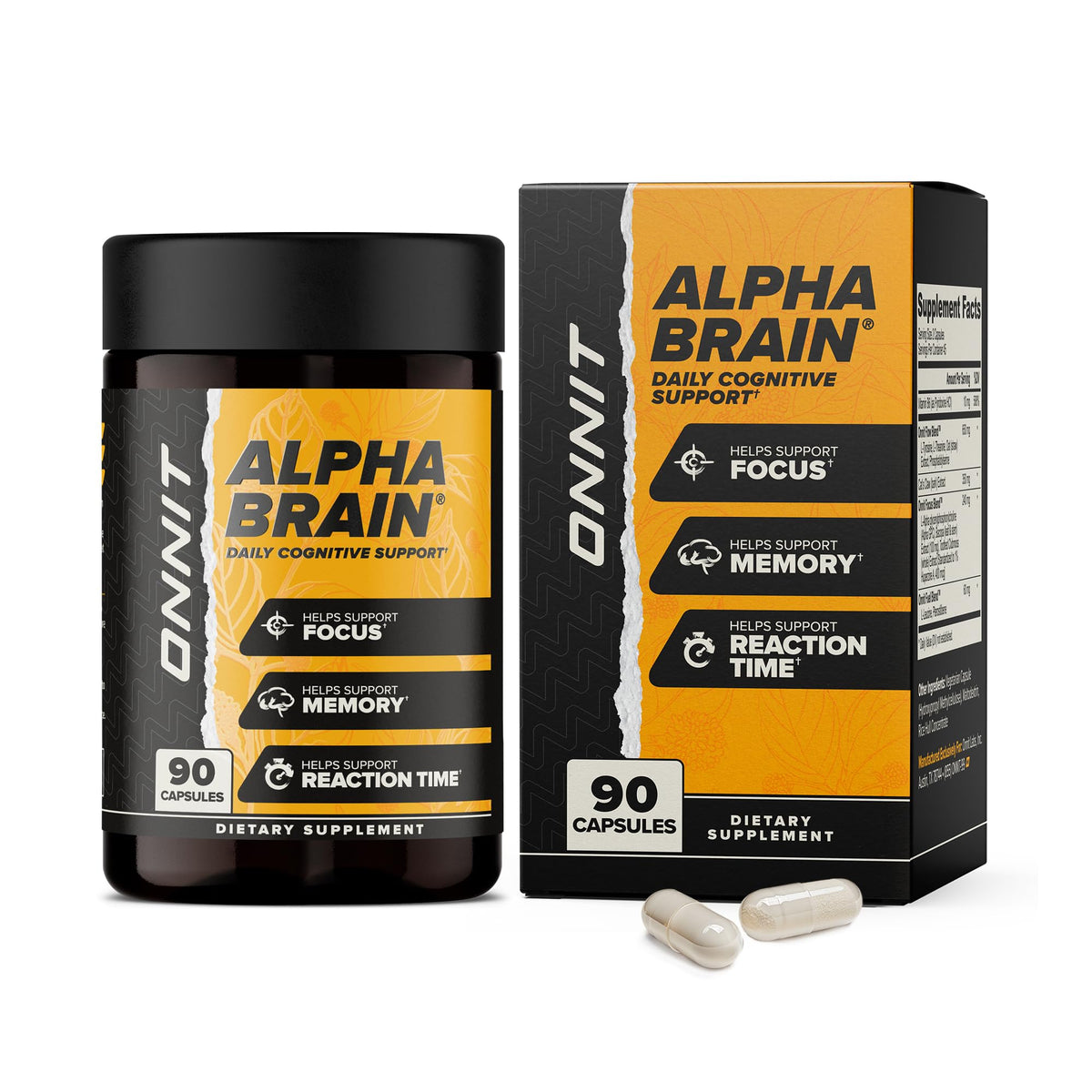 ONNIT Alpha Brain Nootropic Brain Supplement for Focus, Memory, Mental Clarity, Cognitive Support with L-Theanine and Vitamin B6, 90 Count
