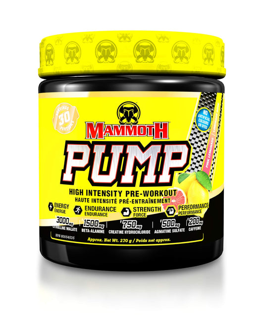 MAMMOTH PUMP – Pre Workout Powder, Superior Muscle Pumps, Increase Strength & Endurance, Explosive Power & Energy Supplement, Heightened Focus, Quick Recovery, Reduced Soreness (30 Serves, Pink Lemonade)