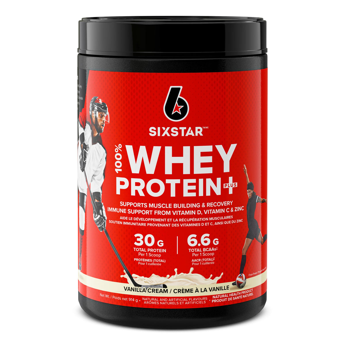 Six Star Whey Protein Powder Plus - Ultimate Muscle Building Formula with Whey Protein Isolate & Peptides - 30g of Protein & 6.6g of BCAA - Vanilla Cream Flavor, 20 Servings (Pack of 1)