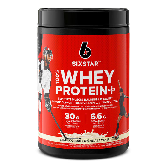 Six Star Whey Protein Powder Plus - Ultimate Muscle Building Formula with Whey Protein Isolate & Peptides - 30g of Protein & 6.6g of BCAA - Vanilla Cream Flavor, 20 Servings (Pack of 1)