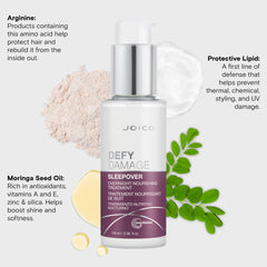 Joico Defy Damage Overnight Nourishing Sleepover Treatment, Hair Repair for Dry Damaged Hair, Mask for Curly or Colored Hair, 100mL